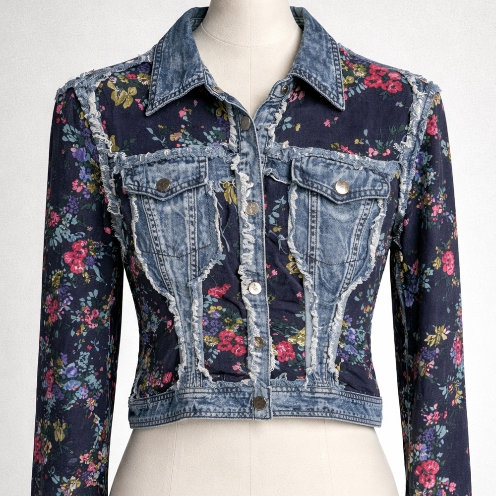 Paris Hues Distressed Floral Jean Jacket